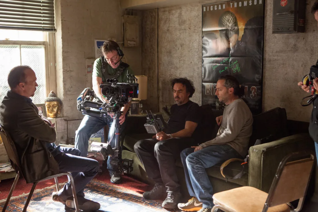 Birdman çekimlerinde kamera ekibi ve Alejandro González Iñárritu